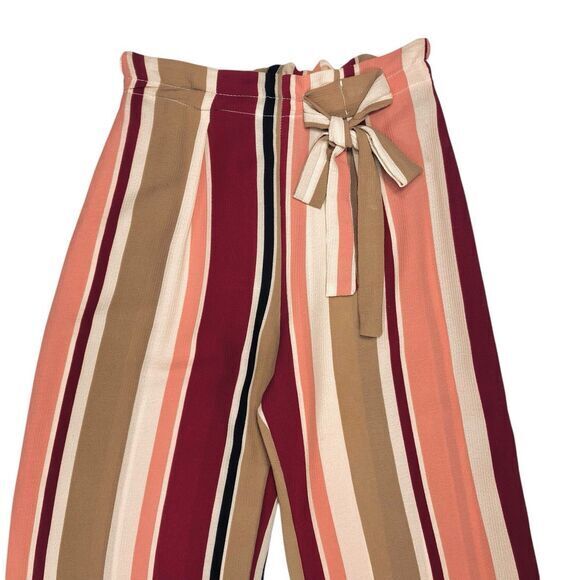 See You Monday Wide Leg Pants Womens Size Small Stripped Paperbag Tie Front Pant - Picture 2 of 12